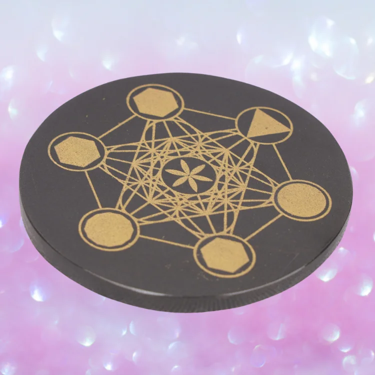 Black Agate Metatron Cube Carving Plate